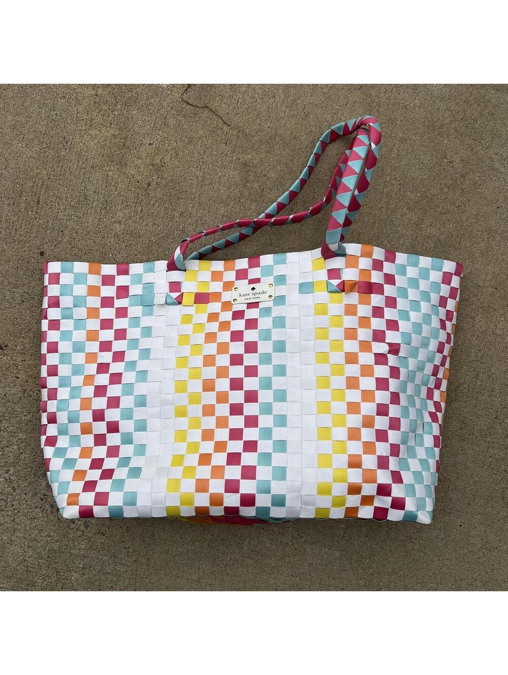 Kate Spade Woven Checkerboard Tote Bag - Colorful Stripes